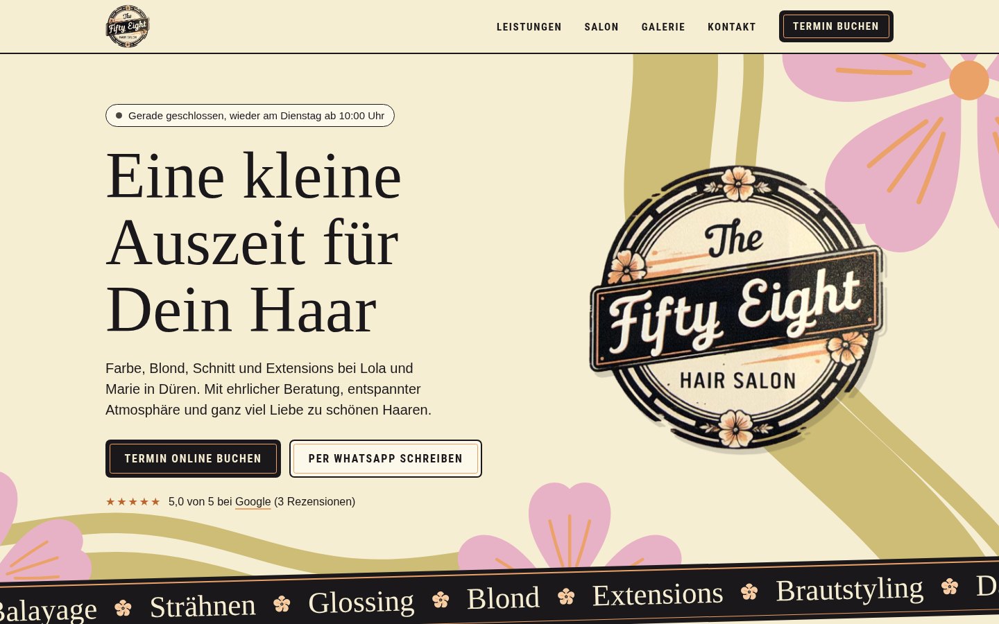 Website-Entwurf The Fifty Eight Hair Salon